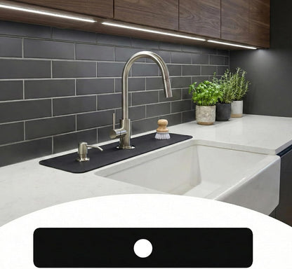 33 Lx5.5 W Long Kitchen Sink Faucet Mat: Customizable Black Splash Guard with Pre-Cut Center Hole for Large Double bowl Sink, DIY to Fits irregular & 2, 3, 4 hole sinks with Soap Dispenser & Air Gap