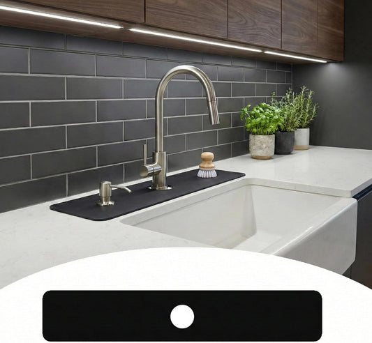 Cuttable Kitchen Sink Faucet Mat: 30" Lx5.5 W Splash Guard with Center Hole