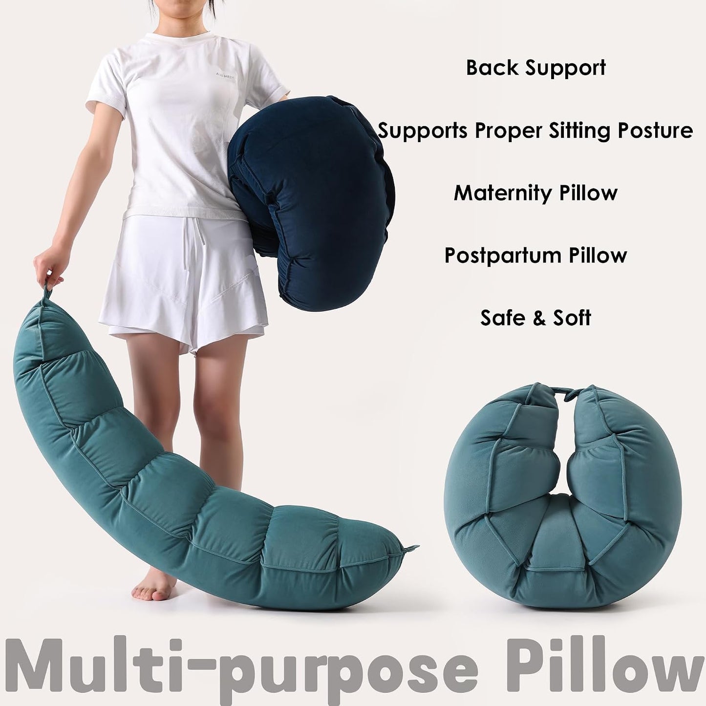 Peallow(Pat. Pend) – Long Round Body Pillow for Adults, Bolster Pillow for Sleeping, Soft and Supportive Pillow for Sleeping & Lumbar Support (Green-White, 29.5")