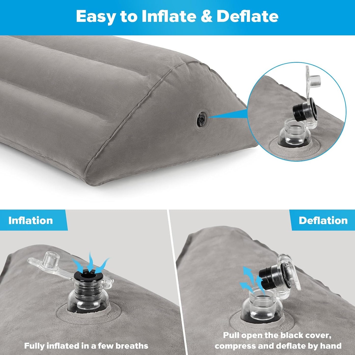 USHMA Inflatable Knee Wedge Pillow for Back Sleeping - Ultimate Under Knee Pillow for Sleeping on Back, Comfortable Inflatable Leg Wedge Pillow, Blow up Triangle Pillow for Legs Bolster