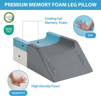 MEGCXIT Leg Pillow Elevation Blood Circulation, Wedge Pillow for Legs Swelling, Knee Pillow Wedge Post Surgery, Leg Elevation Pillows for After Surgery, Memory Foam Foot Leg Elevating Pillow, Grey