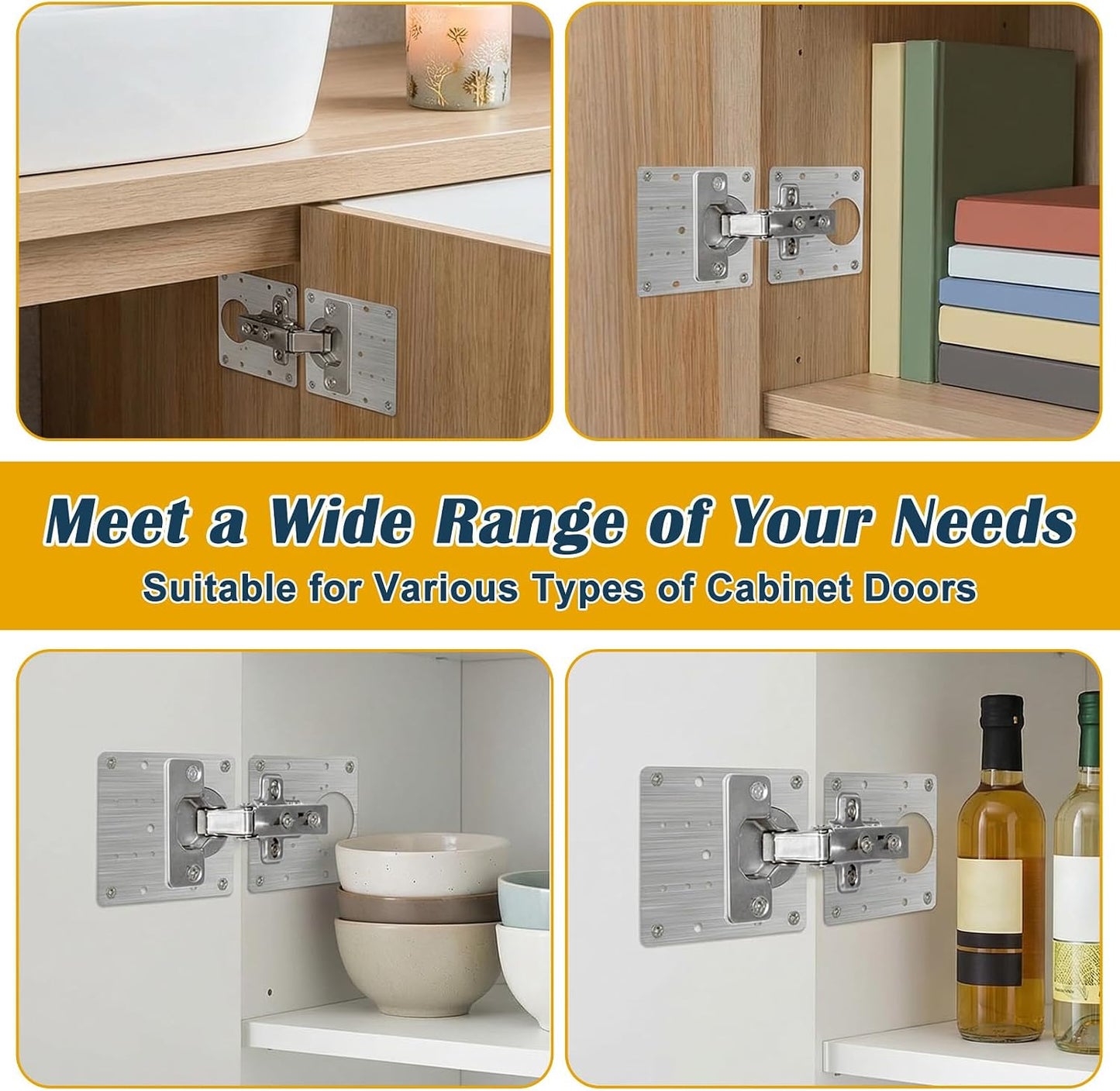 50PCS Upgraded Cabinet Hinge Repair Plate Kit: Durable Stainless Steel Mounting Fix Boards with 300 Screws for Kitchen Cabinets, Cupboard Doors & Furniture (3.15"x3.15")