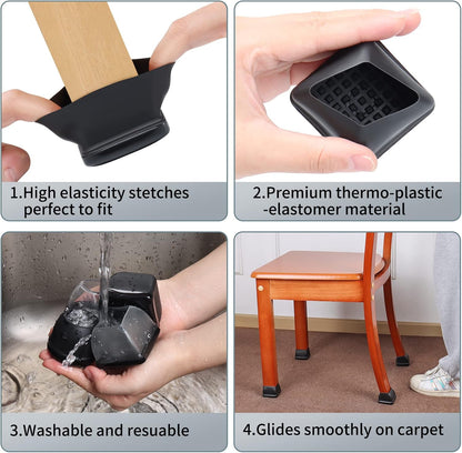 Ezprotekt Chair Leg Sliders for Carpet, 24 Pcs Square Chair Glides for Carpet, Carpet Furniture Pads Stool Leg Protectors Caps, Carpet Furniture Glides Quickly and Easily (L Fit:1" - 1.4")