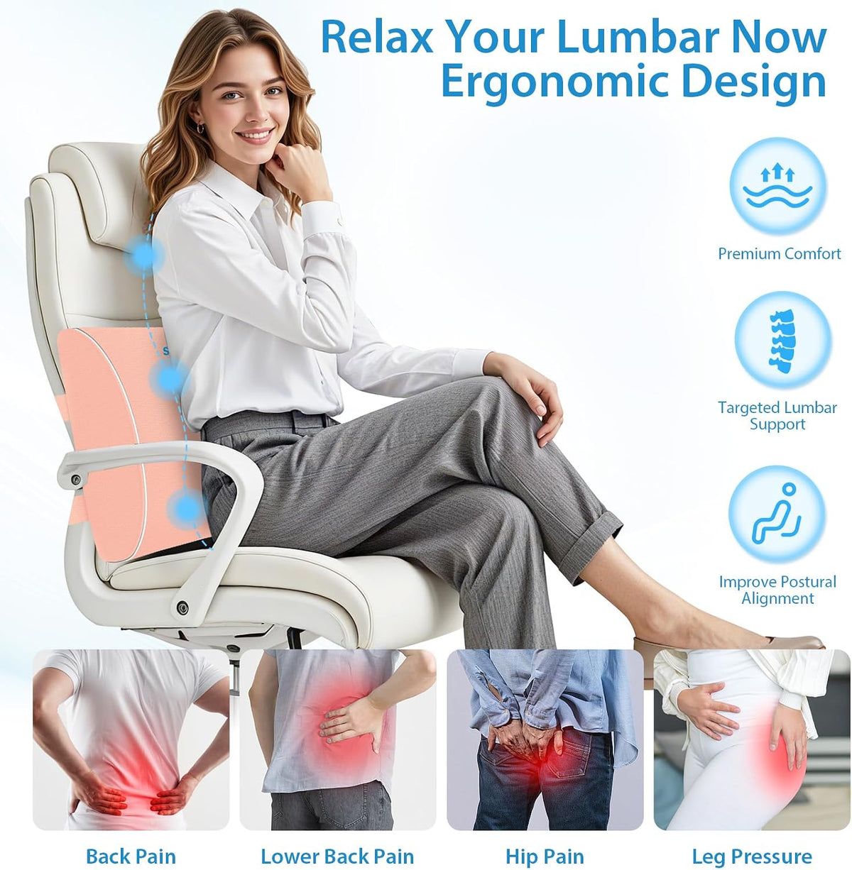 SweetSlubr Lumbar Support Pillow for Office Chair,Back Support(Black,Large)