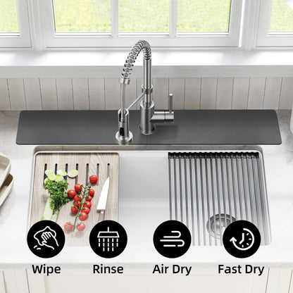 LOPNUR Cuttable Faucet Mat for Kitchen Sink, Extra Long 29 Inch, Black | Super Absorbent & Fast Dry Diatomite Sink Splash Guard, 0.8-2.4 Inch Adjustable Faucet Hole, Cut to Fit Bathroom & RV Sinks