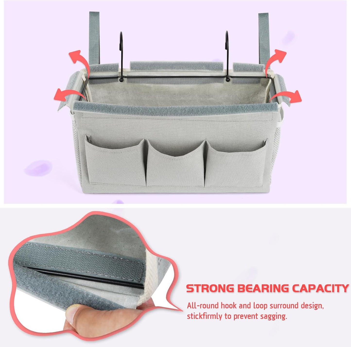Bedside Caddy, Bedside Storage Bag Hanging Organizer for Bunk Dorm Bed Rail | Bed Caddy with Hooks, Top Bunks and Dorm Essentials for Water, Tissues, Tablets, Books, Phones, Remotes and Other Necessories