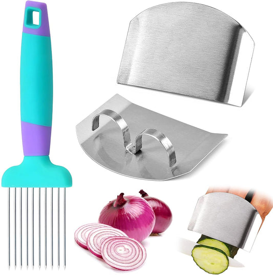 Onion Holder for Slicing，Stainless Steel Onion Slice Holder，Finger Protector for Cutting Food，Stainless Steel Finger Hand Protector，2-Pack (Color-D)