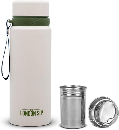 London Sip 25 oz Multi-Function Travel Mug and Tumbler Tea Infuser Water Bottle Fruit Infuser Flask Hot and Cold Double Wall Stainless Steel Coffee Thermos, Zen Black