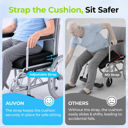 AUVON Gel Wheelchair Seat Cushion with Waterproof Cover for Pressure Sore & Ulcer, Ergonomic Chair Cushion with U-Cutout for Tailbone Pain, Back Pain Relief, Memory Foam Wheelchair Cushion, Anti-Slip