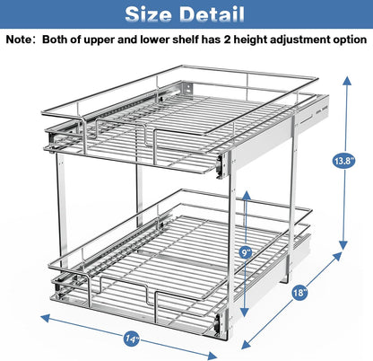 LOVMOR 2 Tier Individual Pull Out Cabinet Organizer 11" W x 18" D, Slide Out Kitchen Cabinet Storage Sliding Shelves