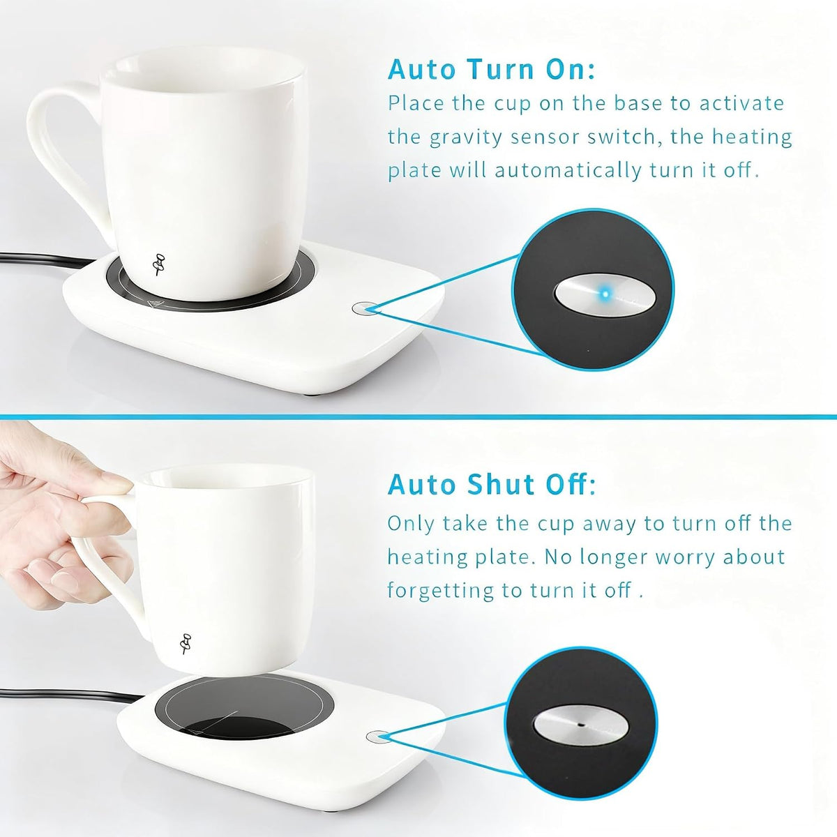 Misby Mug Warmer, Coffee Warmer for Desk Auto Shut Off Coffee Lovers Gift Ideas, Smart Coffee Cup Warmer with Gravity-Induction Coffee Mug Warmer for Desk Use Keep Beverages Coffee Warmer (White)