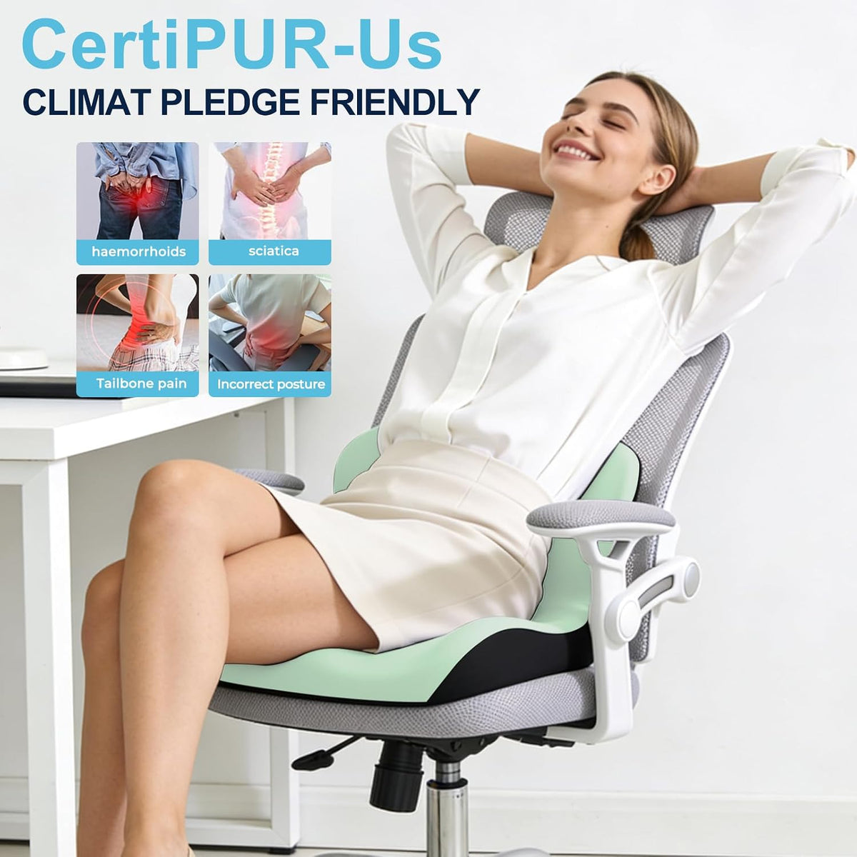 Seat Cushion for Office Chair and Car, L-Shaped Ergonomic Car Seat Cushions, Memory Foam Chair Cushion, Lumbar Support Pillow for Wheelchair, Car, Home, Office, Desk, Black