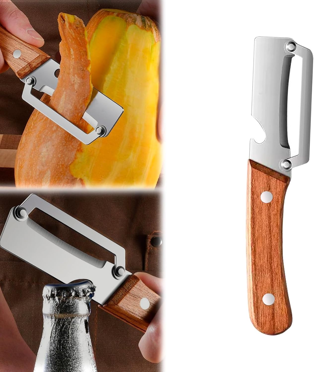 2-in-1 Vegetable Peeler with Bottle Opener, Multi-Functional Vegetable Peeler with Sharp Stainless Steel Blades, Suitable for Pumpkin, Papaya, Zucchini, Potato (1, Black Plastic)