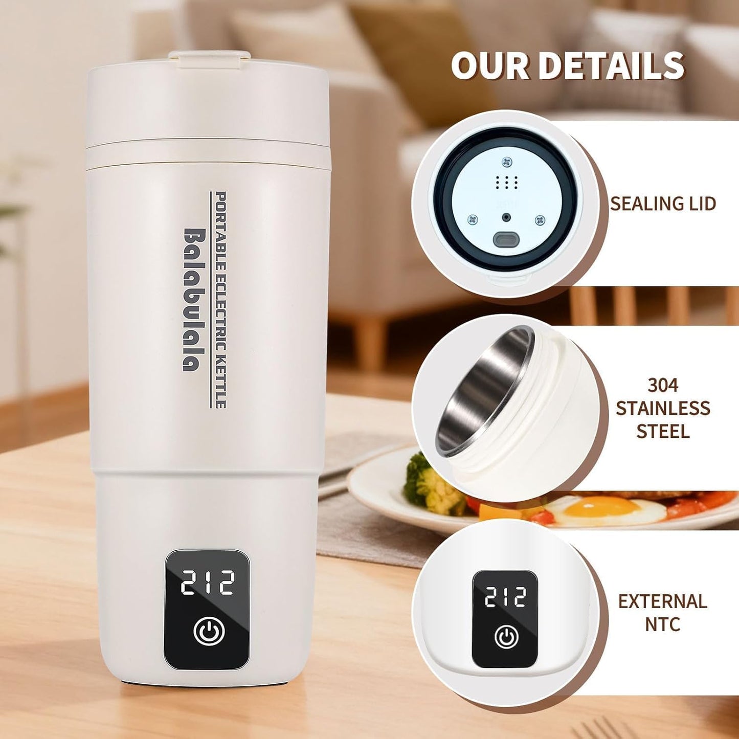 Travel Electric Kettle, Balabulala Portable Water Boiler with 6 Variable Presets,Small Electric Kettle With Silicone Base Cover to Prevent water, Boil Dry Protection,14oz