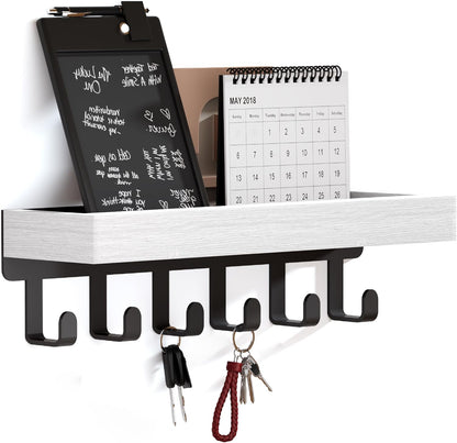 SWTYMIKI Key Holder Wall Mount - Wooden Key Hooks for Wall with Mail Organizer & 6 Hooks, 2 Installation Ways Key Hanger, Key Rack with Shelf for Entryway Living Room Bedroom Office Home Decor Black