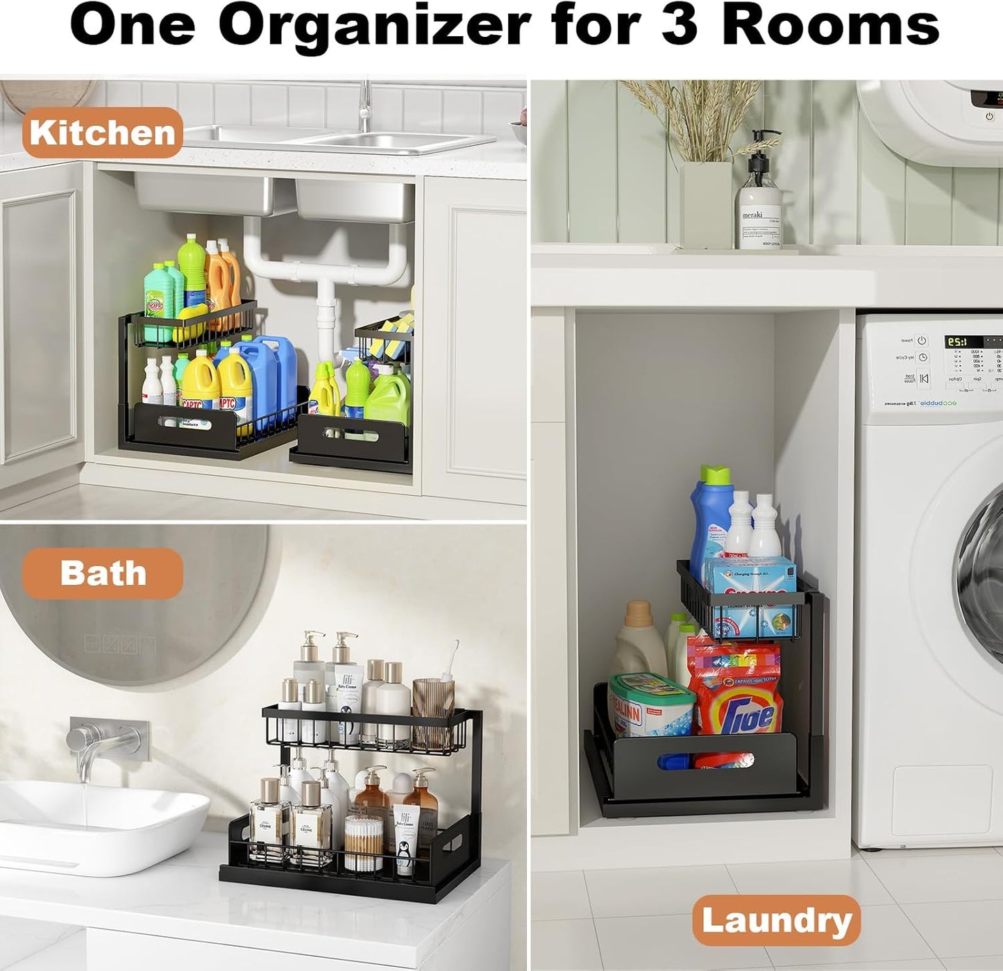 Under Sink Organizer, L-Shaped 2 Tier Pull Out Cabinet Organizer | Slide Out Sink Shelf Cabinet Storage Shelves, Under Sink Storage for Kitchen Bathroom Cabinet, White, 1 Pack