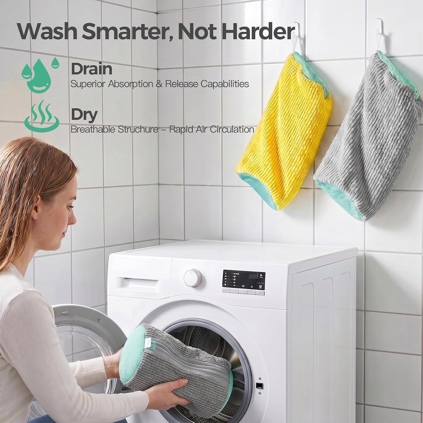 Dual Shoe Washing Machine Bag for Washer and Dryer Holds 2 Shoes (Yellow) | Reusable Laundry Shoe Bag with Microfiber Brushes, 360° Deep Cleaning, Self-Locking Zipper,Sneaker Tennis Shoe Cleaning Bag