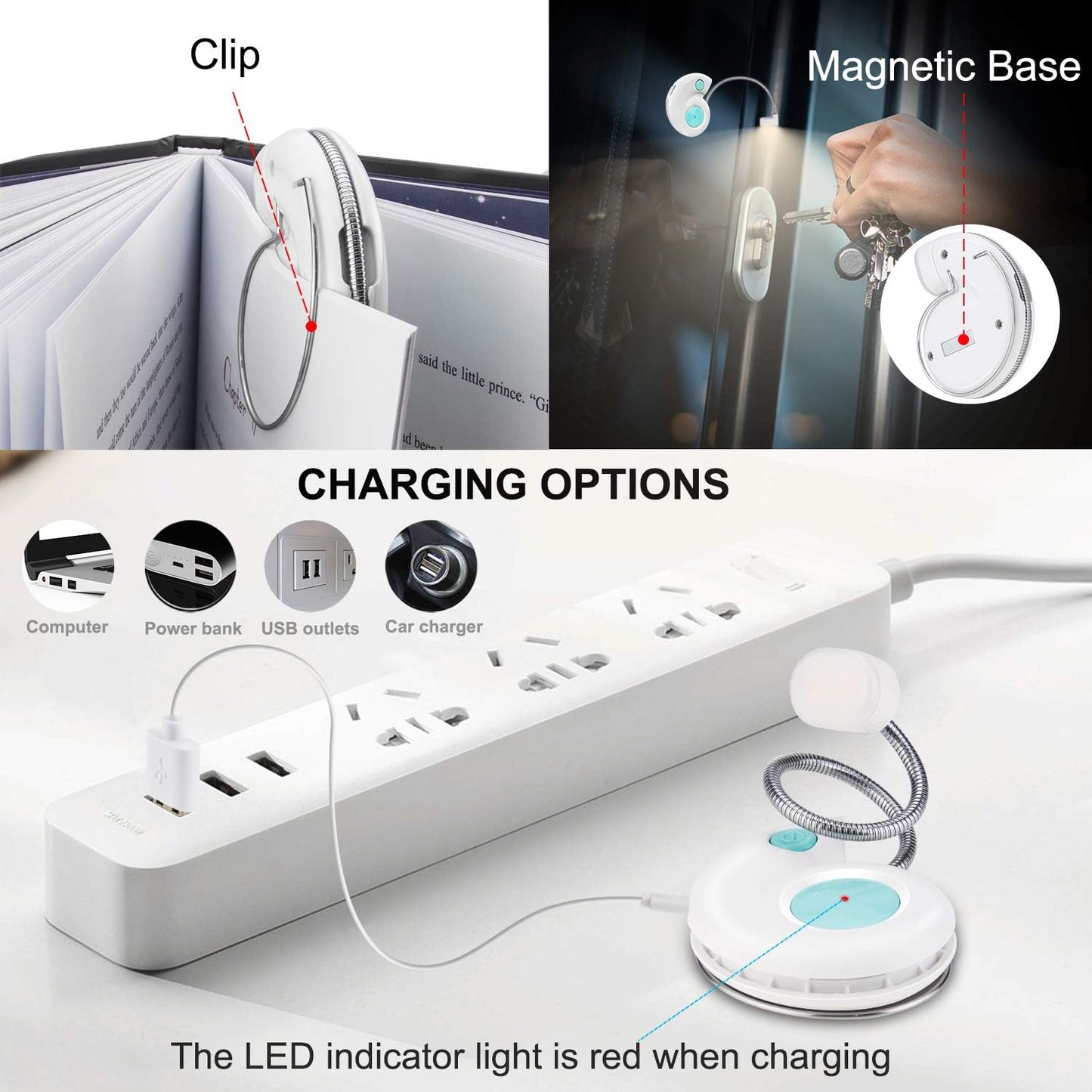 Kids Rechargeable Book Light, Clip on Reading Light for Kid, Kids Reading Lights, Amber Book Light for Reading in Bed, 2 Lighting Modes, Blue Light Blocking, Bookmark Light for Bookworms-Green