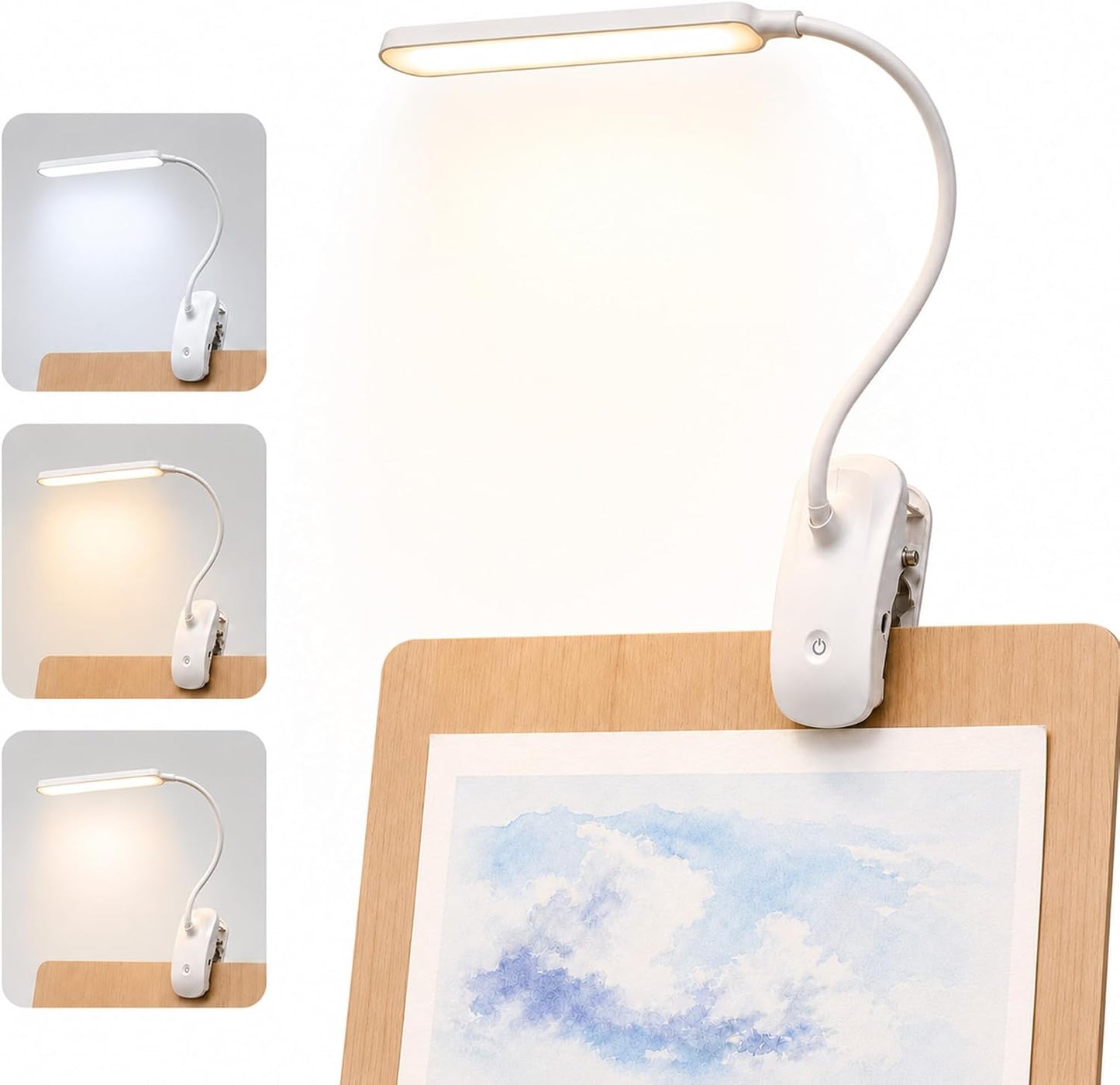 Rechargeable Easel Light for Painting, 45cm LED Lamp Bar | Artist Lighting for Canvas Work, 3 Color Modes, 3200mAh Clip On Desk Lamp, Flexible Gooseneck, Sturdy Clamp