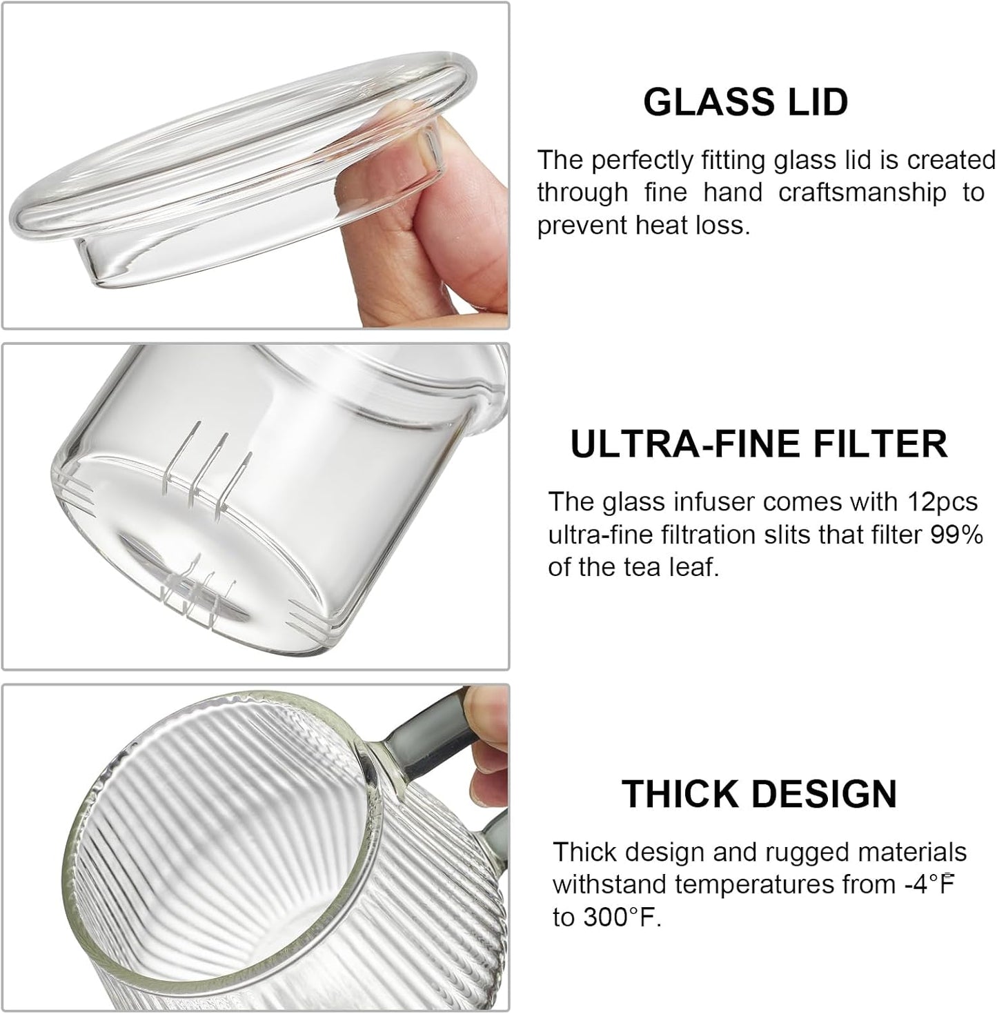 Glass Tea Infuser Cup with Lids and Handle for Blooming & Loose Leaf, 14oz | Borosilicate, Heat Resistance, Lead-free, Microwave & Dishwasher Safe