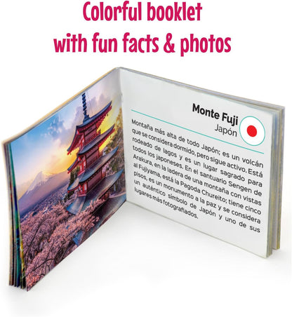 Menique Explore the World Memory Matching Game – Geography Game with 100 Photo Cards, 50 Countries, Flags & Landmarks – Travel Card Game with Educational Booklet, Ages 3+