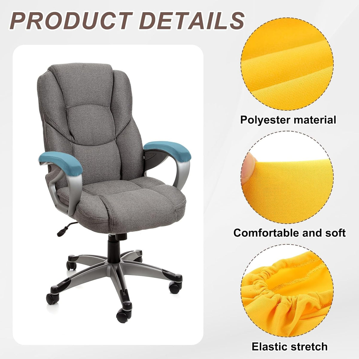 uxcell Chair Armrest Slipcovers Covers, 32 x 8cm Polyester Removable Seat Hand Rest Protector for Office Chairs Desk Chair(Dark Gray)
