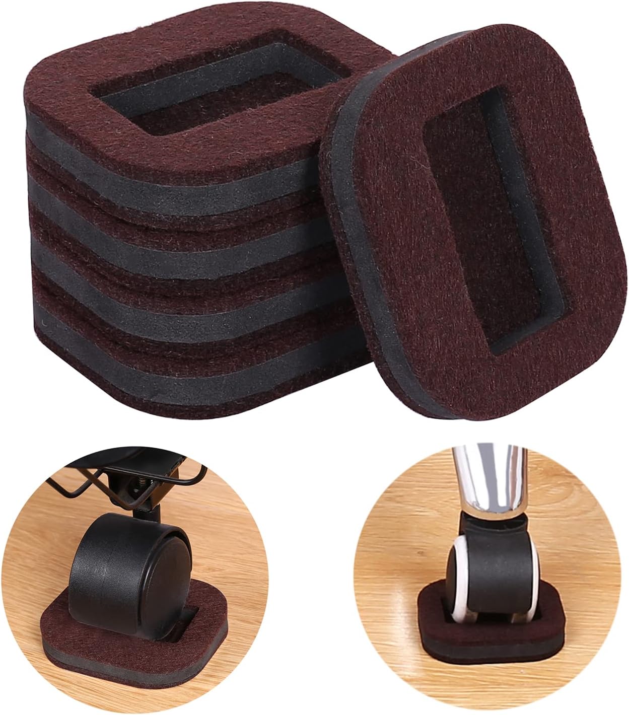 12 PCS Felt Furniture Coasters Caster Cups for Hardwood Floors, Felt Bottom Furniture Pads, Bed Office Chair Fridge Furniture Wheel Stopper to Prevent Sliding and Scratches (Black, L: 2.6" * W:1.8")