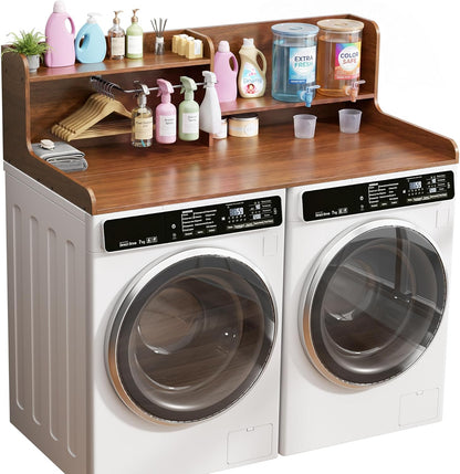 DTK Washer Dryer Wood Countertop with Shelf, Laundry Topper with Non-Slip Mat,27.55" Depth x 54" Width Dryer Covers for The Top with Edge Rails, Black