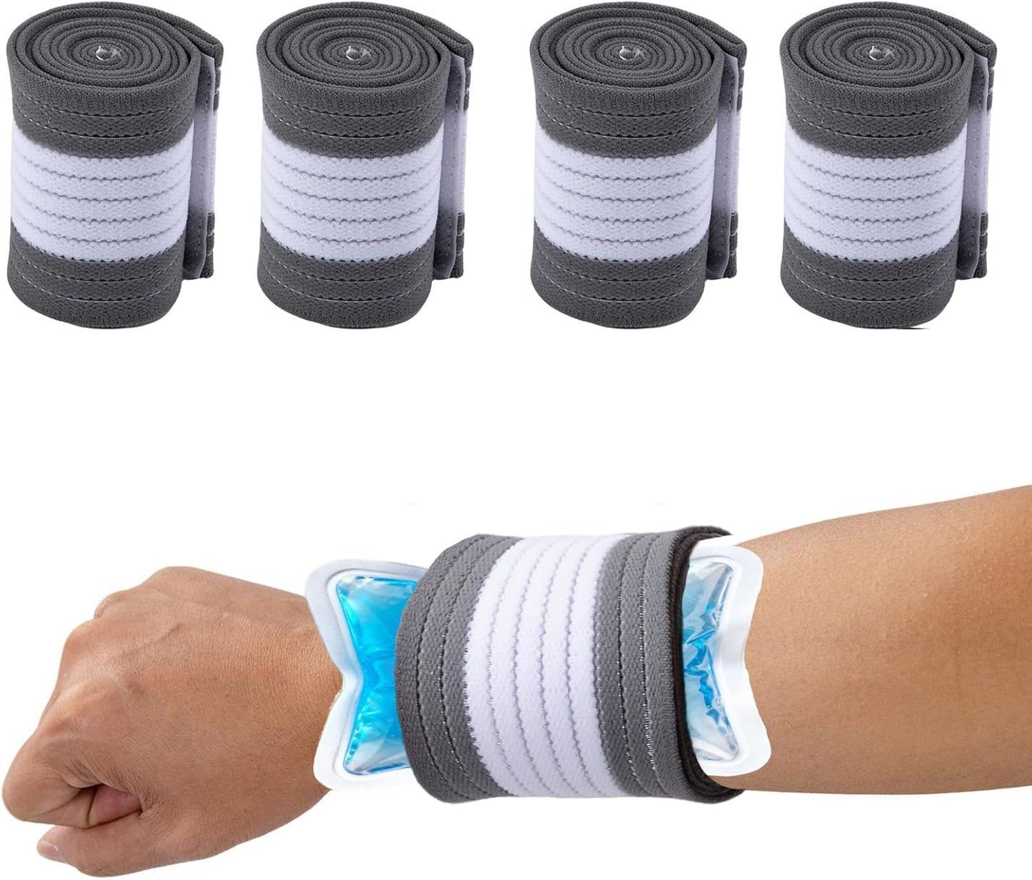 4-Pack Ice Pack Strap,Stretchable- 35.5"x3" Adjustable Hook and Loop Elastic Holder & Resuable Extender Belt for Secure Ice Pack Wrap, Blue