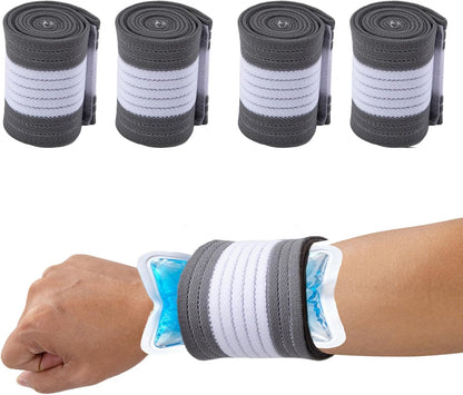 4-Pack Ice Pack Strap,Stretchable- 35.5"x3" Adjustable Hook and Loop Elastic Holder & Resuable Extender Belt for Secure Ice Pack Wrap, Blue
