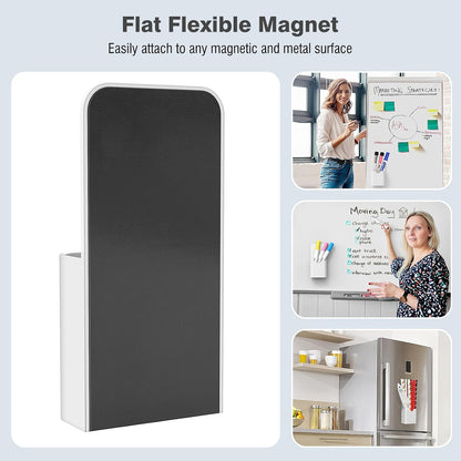 MoKo Magnetic Pen Holder, Pencil Accessories Whiteboard Organizer, White | Magnetic dry erase marker holder has two compartments and an ABS body for whiteboards, refrigerators and lockers.