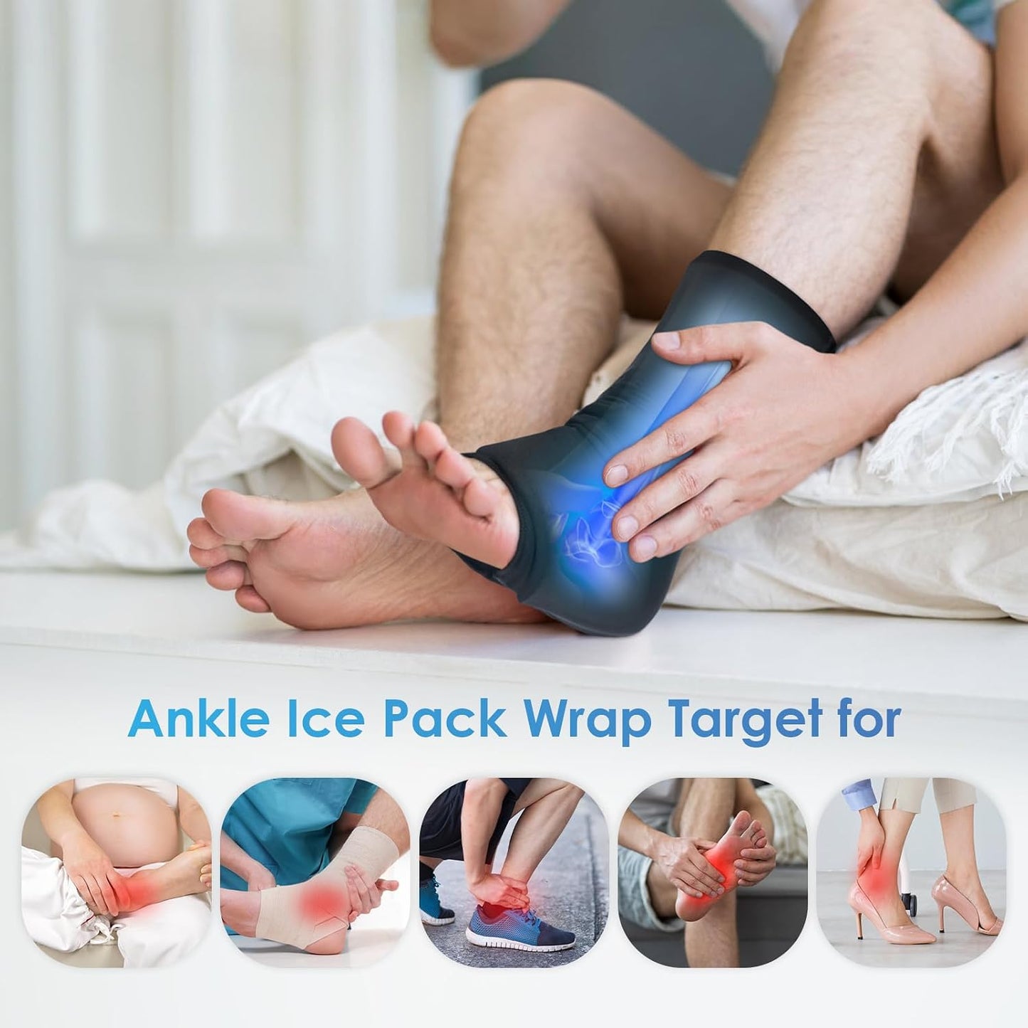 ComfiTECH Ankle Ice Pack Wrap, Large Opening Gel Pad for Foot & Heel, XL | Pliable After Frozen, Eases Ankle Sprains, Heel Soreness & Foot Swelling
