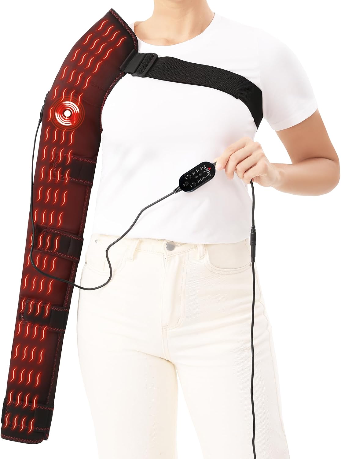 Shoulder Arm Massage Heating Pad for Pain Relief, Ultra Long Heated Elbow Heating Pad with 3 Vibration and Heat Settings, Heated Shoulder Wrap for Frozen Shoulder