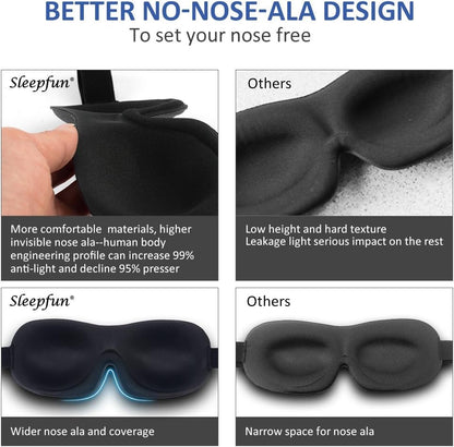 Sleep Mask SleepFun Invisible Alar Deep Orbit 3D Eye Mask Ultra Lightweight & Comfortable Sleeping Mask for Travel, Nap, Shift Works, Black & Blue