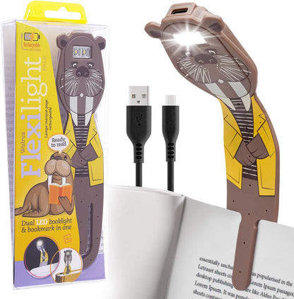Gifts for Readers & Writers Rechargeable Book Light for Kids, Clip On Reading Light for Bed, 2in1 Flexilight Pals & Bookmark, 12 Hours of Light Once Charged, Includes USB Cable & 2 LED Lights, Dog
