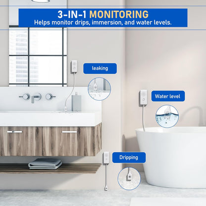 BSEED WiFi Water Leak Detector, Smart Water Sensor with Cable, 85dB Audio/App/SMS/Email Alarm, Rapid Leak Detection for Home, Kitchen, Bathroom, Basement, IP65 Waterproof, No Hub Required,1 Pack