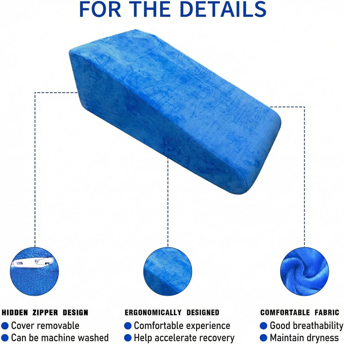 Leg Elevation Pillow for After Surgery,Blue Crystal Cotton | High-Density Foam Wedge Pillow for Knee Surgery Recovery, Single Leg Support for Ankle Injury, Swelling & Blood Circulation