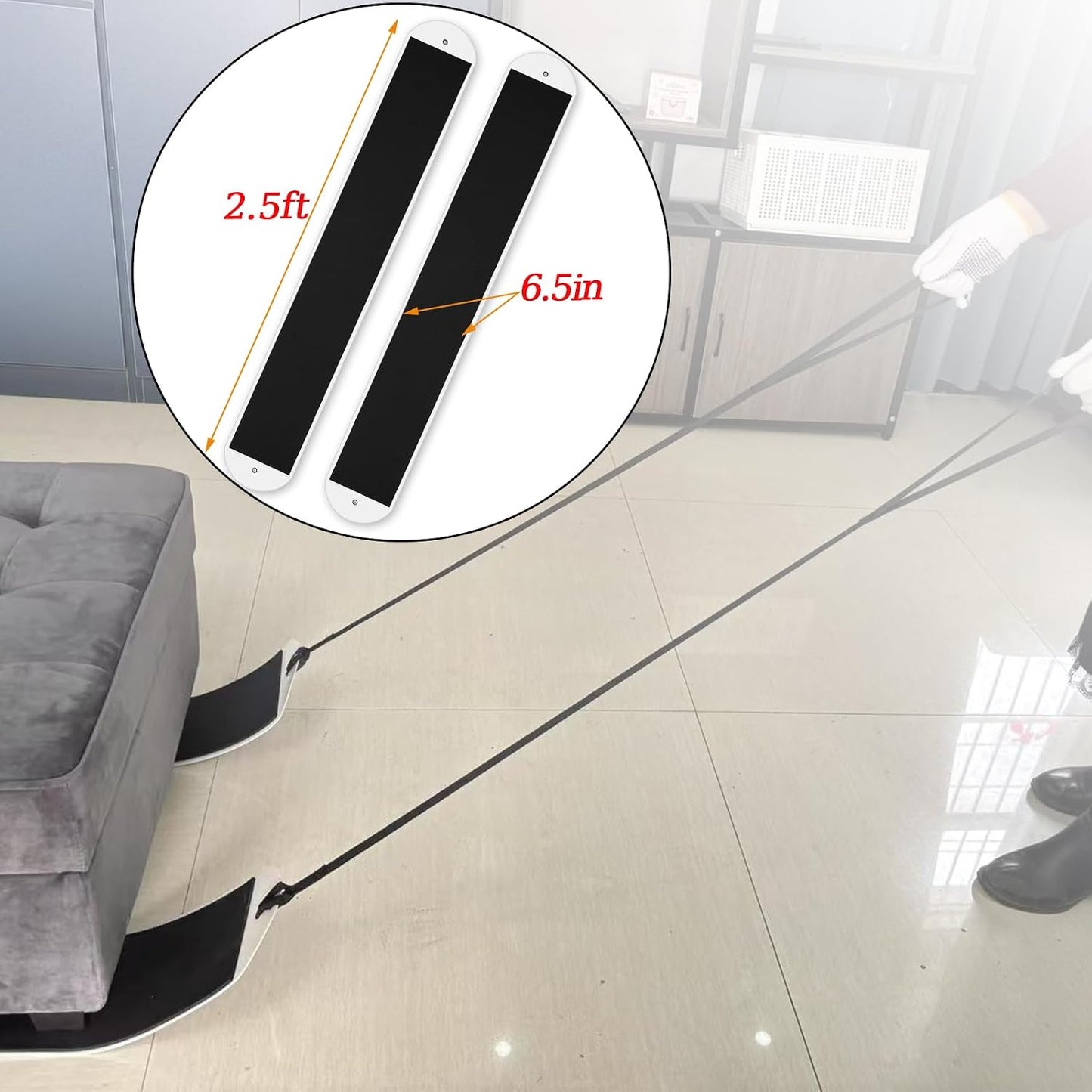 2 Set Large Furniture Sliders with Pull Strap, 4 ft Appliance Moving Sliders, Heavy Duty Furniture Movers Sliders, Furniture Pull Sliders for Carpet and Hardwood Floors (48" x 6.5")