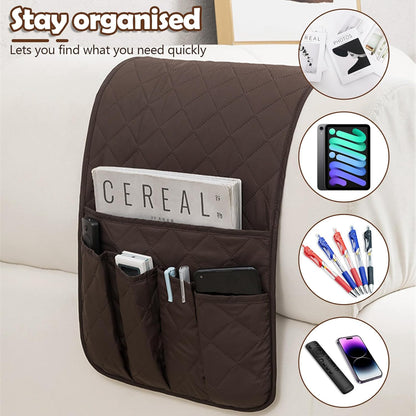Huakaile Foldable Remote Control Holder Non-Slip Couch Sofa Chair Waterproof Armrest Organizer with 5 Pockets Armrest Organizer Couch Recliner Caddy Fits for Ipad, Phone, Magazines (Coffee)