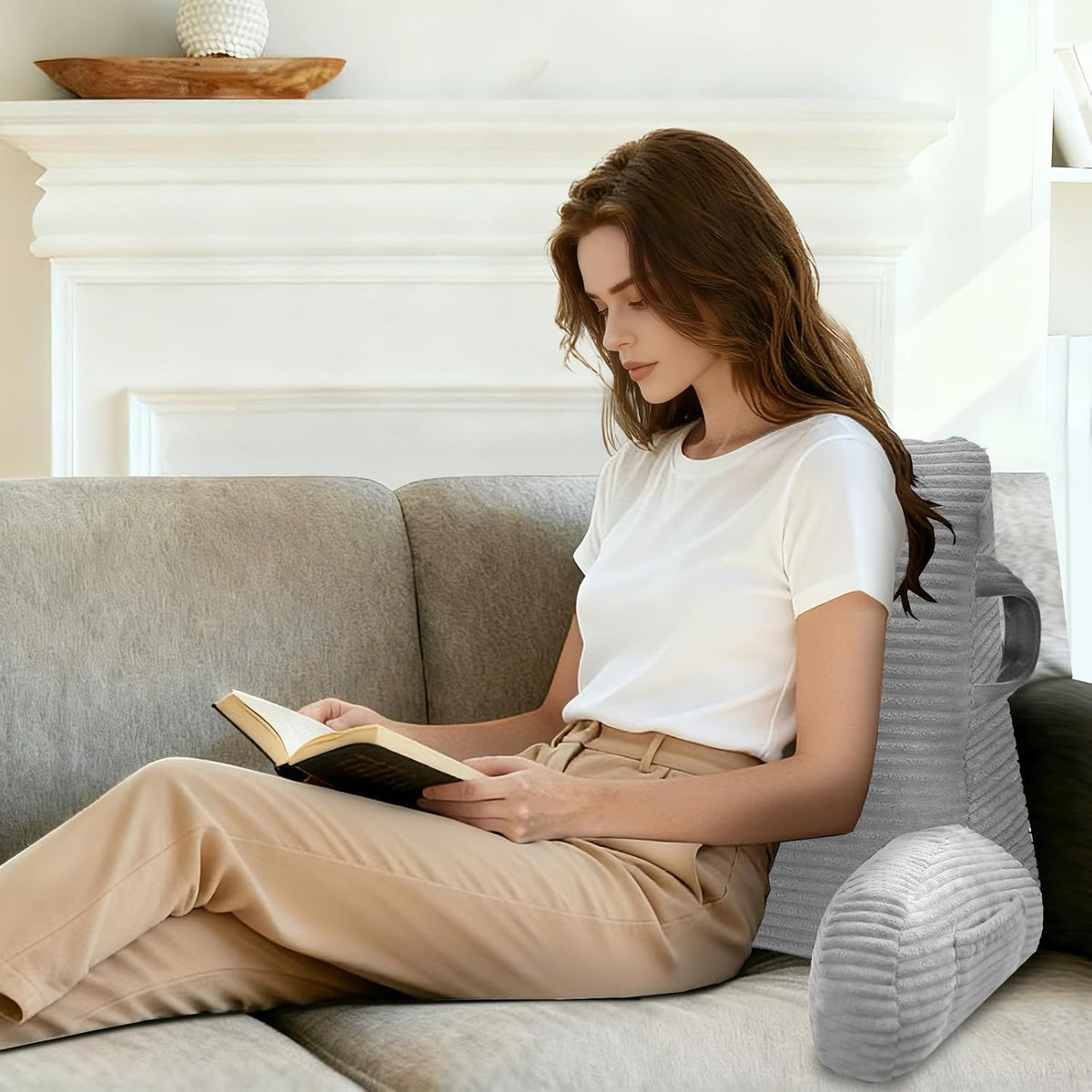 Reading Pillow for Sitting in Bed Adult, Memory Foam, Pockets