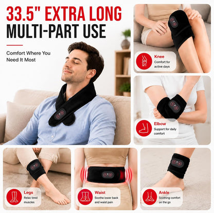 Cordless Neck Heating Pad with Red Light Technology, Neck Massager with 3 Heat Levels & Massage Modes, 3000mAh Rechargeable Heated Massager with 660nm 850nm Red Light, Black