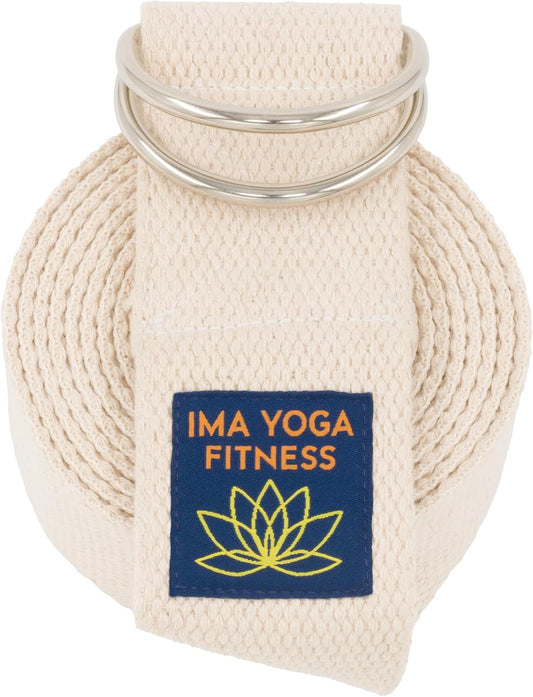 Adaptive Yoga Strap for Stretching - Extra-Wide 2 Inches 100% Cotton Stretch Strap with Steel D-Rings for Physical Therapy, Pilates & Flexibility - Storage Pouch & E-Book