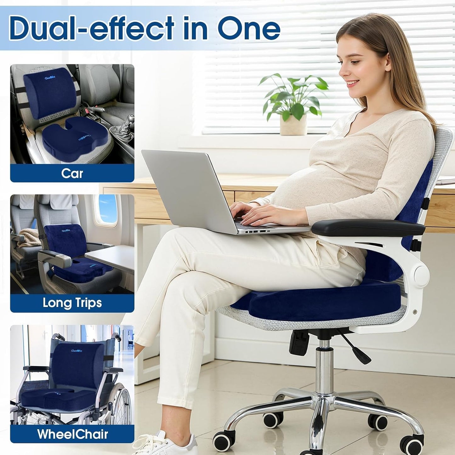 CloudBliss Lumbar Support Pillow & Seat Cushion Set for Office Chair, Desk Chair, Wheelchair & Car – Memory Foam Back Support, Ergonomic Chair Cushions, Sciatica Pain Relief, Home Essentials, Black