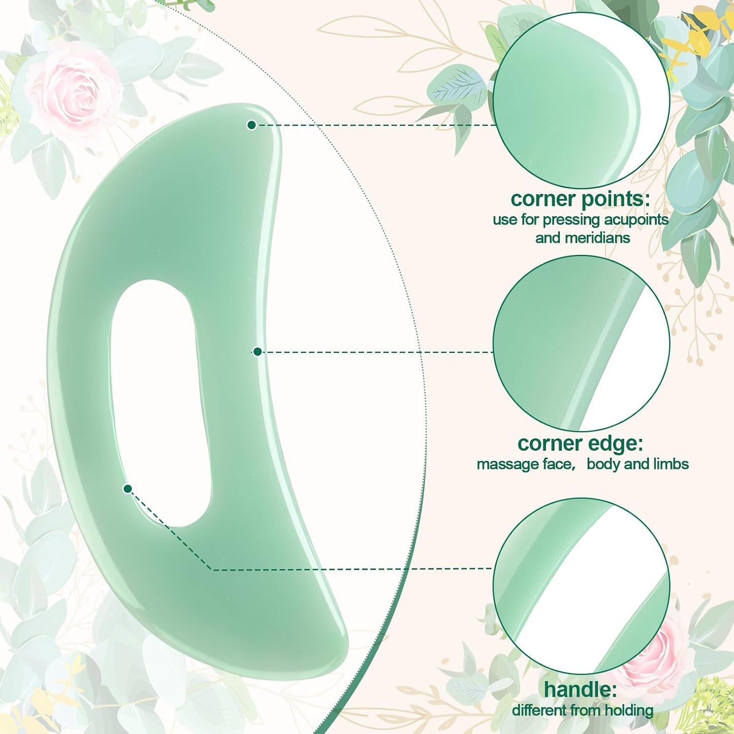 BBTO Gua Sha Massage Tool with Handle Resin Massage Tools Lymphatic Drainage Massager Body Shaping Gua Sha Tools for Full Body Men Women Birthday Festival Holiday Present (Light Green)