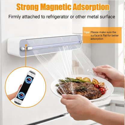 Large Magnetic Plastic Wrap and Foil Dispenser with Cutter | Magnetic & Adhesive Mounting, Fits for Max 12.8In x 984Ft of Plastic Wrap, 12.8In x 328Ft of Foil & Parchment Paper