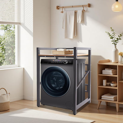 Washer Dryer Stacking Rack Stand, 25.6" Wide Over the Washer and Dryer Storage Shelf, Heavy Duty Washing Machine Shelf with Height Adjustable Shelves for Laundry Room, Bathroom, 661lbs Load Capacity