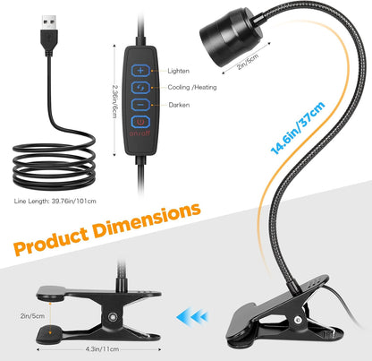 LED Reading Lights for Bed Headboard, Zoomable Clip Light with 360° Flexible Gooseneck, 3 Color Modes & 10 Brightness Levels, USB Powered Book Light for Headboard, Desk, Dorm & Study