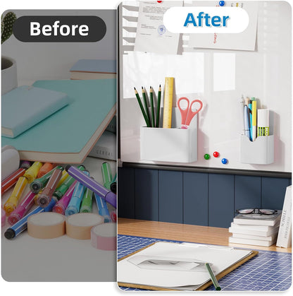 Marbrasse Magnetic Dry Erase Marker Holder,Pen and Eraser Holder for Whiteboard，Magnet Pencil Cup Utility Storage Organizer for Office, Refrigerator, Locker and Metal Cabinets (2 Pack)