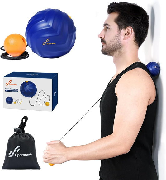 Sportneer Massage Balls for Trigger Point Therapy, Lacrosse Ball with String, Muscle Myofascial Massage Balls for Deep Tissue Release Foot Plantar Fasciitis,Hard Ball for Back Shoulder Relax- Blue