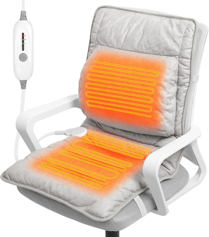 Heated Seat Cushion for Office Chair with Lumbar Support, Extra Large Heated Chair Pad for Pain Relief, Auto Shut Off, 3 Heating Levels, Chair Warmer for Full Back, Waist, Hip, Thigh, Home Use, Grey